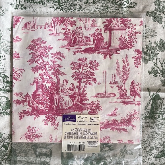 Christmas Toile de Jouy Vintage Hallmark Wrapping Paper French Love Pink Magenta - Picture 1 of 6